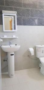 胡塞马Superbe Appartement的一间带水槽、卫生间和镜子的浴室