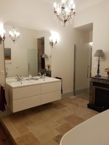 Saint-JustinChâteau St Justin的一间带大水槽和镜子的浴室