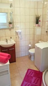 卢布林Apartament Malinowy Świętoduska 12的浴室配有白色卫生间和盥洗盆。