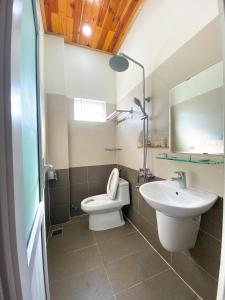 大叻Jolie Maison Đà Lạt的一间带卫生间和水槽的浴室