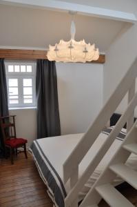 伊普尔Gîte de Lombard的一间卧室配有一张双层床和梯子