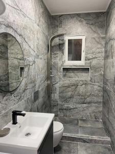 蒂瓦特ID apartments的一间带水槽、卫生间和镜子的浴室