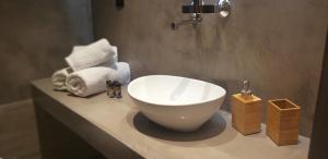 阿约伊阿波斯托洛伊Petries Studios的一个带白色碗水槽的柜台浴室
