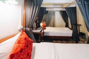 董里斯丽普尔旅馆的酒店客房设有两张床和窗户。