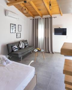 阿特米达Spitakia-Cozy & Comfy Apartments 10minutes from the airport的客厅配有床和沙发