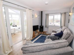 Bettws-yn-RhôsTy Bach, 1 bedroom home with hot tub and views的带沙发和电视的客厅