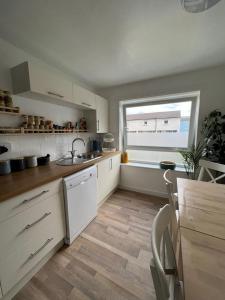 爱丁堡Holyrood Duplex 3- Bedrooms Apartment的厨房设有水槽和窗户。