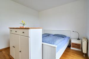 德累斯顿Apartment Sun Balcony Dresden Friedrichstadt的一间卧室配有床和白色橱柜