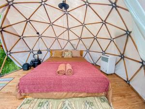 金塔马尼Cloud Hills Glamping的蒙古包内一间卧室,配有一张床