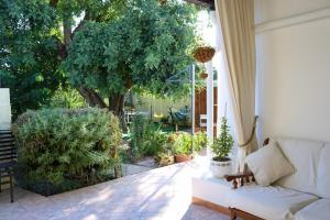 卡利亚里La Casa del Carrubo的带沙发和一些植物的客厅