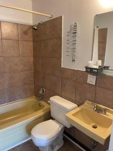 弗雷德里克顿诺福克汽车旅馆的浴室配有卫生间、浴缸和水槽。