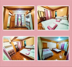 碧瑶JO-ZA-NA's Hostel(bed and breakfast)的四张不同的图片,卧室配有两张床