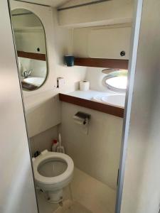 巴塞罗那Cozy private two rooms yacht in Barcelona - boat in Port Forum的一间带卫生间和水槽的小浴室