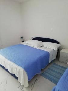 兹沃格谢Apartment Villa Bajna的一间卧室配有一张带蓝色毯子的大床