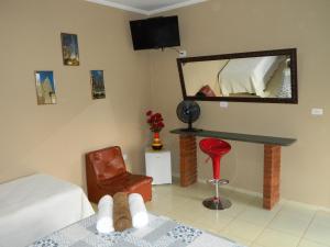 索科罗普撒达卡鲁阿鲁旅馆的一间卧室配有一张床、镜子和椅子