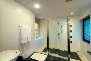 芭东海滩Patong Seaview Luxury Villa Penda的带淋浴、盥洗盆和卫生间的浴室