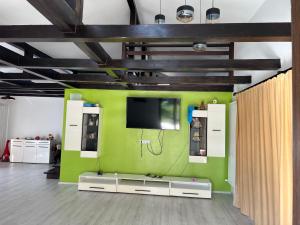 锡盖图马尔马切伊Casa Rafael的一间设有绿色墙壁的客房,配有电视