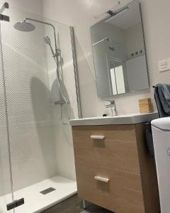 马拉加Cool home Malaga city center的带淋浴、盥洗盆和镜子的浴室