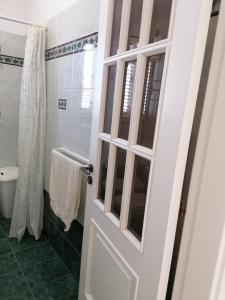 丽都玛里尼Villetta Lido Marini的一间设有白色门和淋浴的浴室