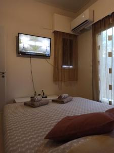 约阿尼纳A&F ioannina apartment的卧室配有一张床和壁挂式平面电视。