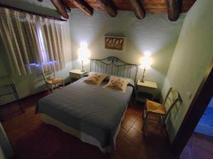 阿尔巴拉辛阿尔巴朗酒店的一间卧室配有一张带两盏灯和两把椅子的床。