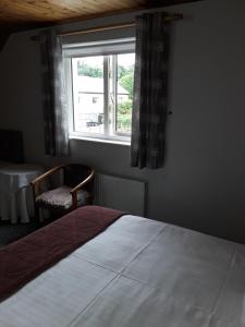 基拉尼Greenmount Accommodation的一间卧室设有一张床、一个窗口和一把椅子