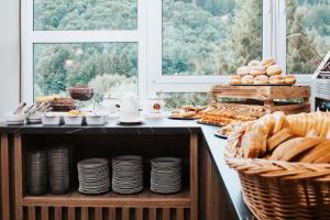 卢捷拿纳德德斯努Resort Dlouhé Stráně的自助早餐,包括面包和糕点在柜台