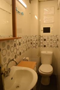 特拉布洛斯City Hostel Dormitory的一间带卫生间和水槽的小浴室