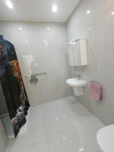 埃尔哥茨拉Double bedroom with private bathroom, NO KITCHEN的白色的浴室设有水槽和卫生间。