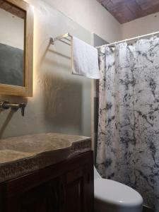 圣克里斯托瓦尔-德拉斯卡萨斯Hotel Pepen的一间带大理石淋浴帘和水槽的浴室