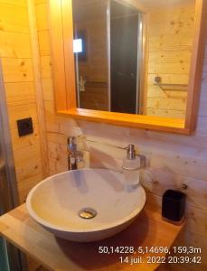 LessiveCabane de l'Ermitage的一间带水槽和镜子的浴室