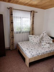 BroşteniPopas Serbeca的一间卧室配有床和带窗帘的窗户