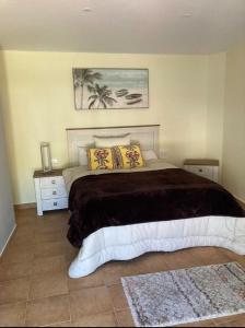 圣地亚哥港Winter Wonderland的一间卧室配有一张大床和两张地毯。