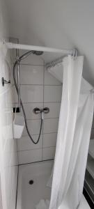 比尔弗登Tinyloft的带淋浴和浴帘的浴室