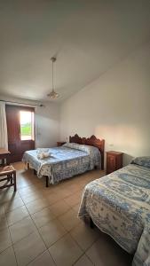 萨穆盖奥Agriturismo da Lino AGRIPIZZA的一间卧室设有两张床和窗户。