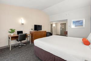 红木城Good Nite Inn Redwood City - San Francisco Airport的酒店客房设有一张大床和一张书桌。