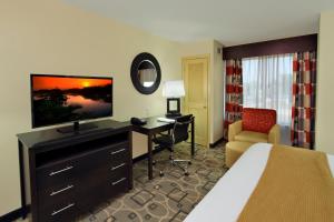 奥古斯塔奥古斯塔市中心智选假日酒店的酒店客房配有一张床、一张书桌和一台电视。
