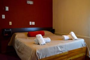 拉普拉塔Hotel Acuarius的房间里的床上有两条毛巾