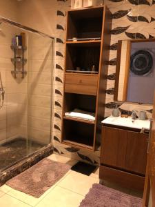 拉巴特Agréable appartement的带淋浴和盥洗盆的浴室
