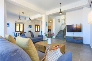 LysoVilla Salina的客厅配有蓝色的沙发和电视