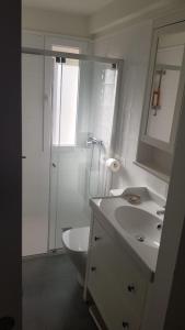 布尔戈斯Apartamento Vadillos - VuT 09-401的白色的浴室设有水槽和卫生间。