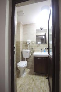 斯勒尼克Teju Hotels的一间带卫生间和水槽的浴室