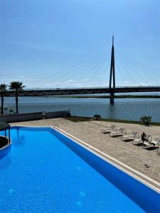 阿纳克利亚棕榈滩酒店的一座带桥的大型游泳池