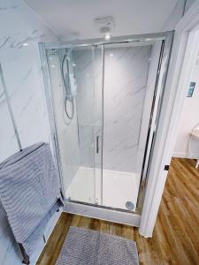 诺里奇Prosper House Apartment 6的一间房间里带玻璃门的淋浴