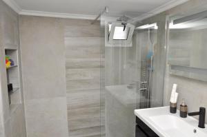 埃泽萨Friendly Flat 3的一间带水槽和玻璃淋浴的浴室