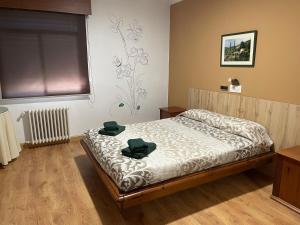 阿古迪尼亚Hotel relojero的一间卧室配有一张带两张绿毛巾的床