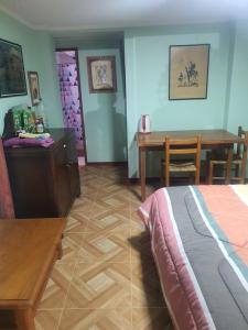 洛斯比洛斯ROMA的一间卧室配有一张床、一张桌子和一张书桌
