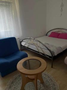 索科矿泉村Smeštaj Dimitrijević的配有床、桌子和沙发的房间