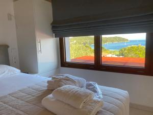 圣帕拉斯凯维魔术酒店的卧室配有带毛巾的窗户。