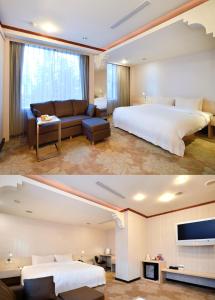 台北优美饭店-双连MRT的两张带两张床的酒店客房的照片